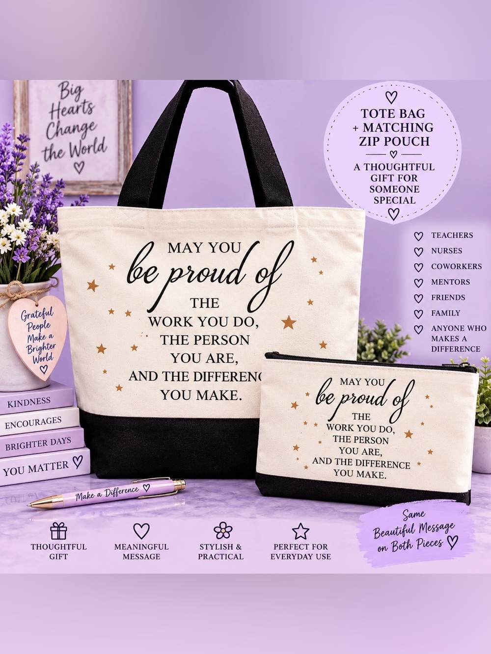 Be Proud Of Canvas Tote and Zip Pouch Set — Cream and Black